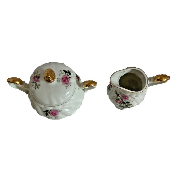 Lefton China Hand Painted Rose Pattern Cream And Sugar Lid & Handles #NE3449 - Picture 2 of 14